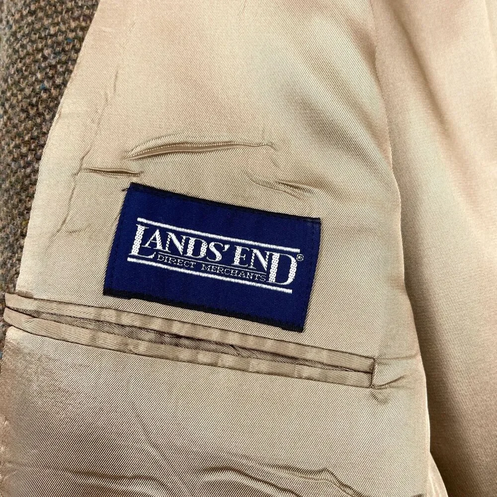 Lands End Tweed Sport Coat Brown Lambswool Wool Two Button USA Mens 43L 43 Long